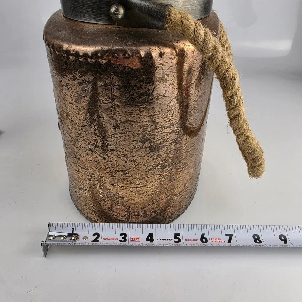Large Embossed Copper‎ Painted Glass Candle Holder Jar Rope Handle Boho Decor